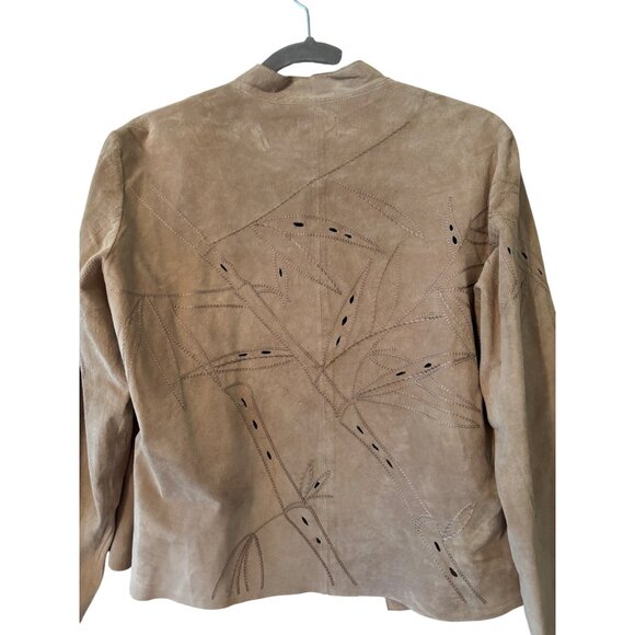 Vintage Fantazia Womens Beige Suede Jacket Embroidered Leaf Cutout Open Front - Picture 3 of 10